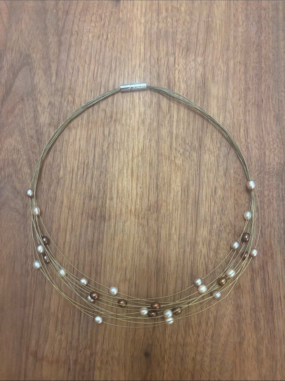 HONORA floating pearl multistrand necklace- stainless steel/ freshwater pearls